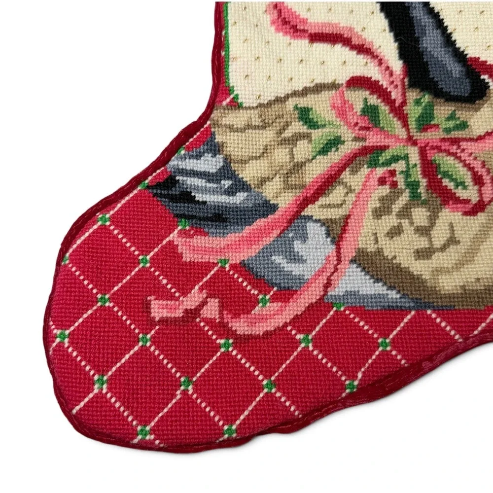Handmade Needlepoint Christmas Stocking 20in Canada Goose Design Velvet Lined